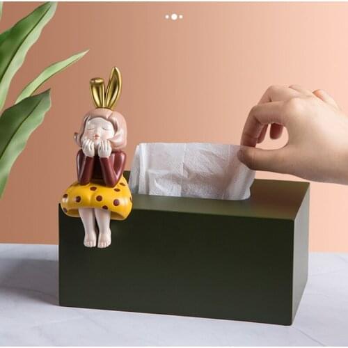 Creative Golden Rabbit Ears Girl Tissue Box Figurines Living Room Coffee Table Multifunctional Storage Box Home Decoration Gift