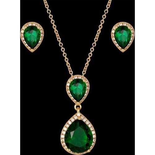 Vankeliif Simple different colors of drop shape zircon necklace and earring womens jewelry set classic popular jewelry gift