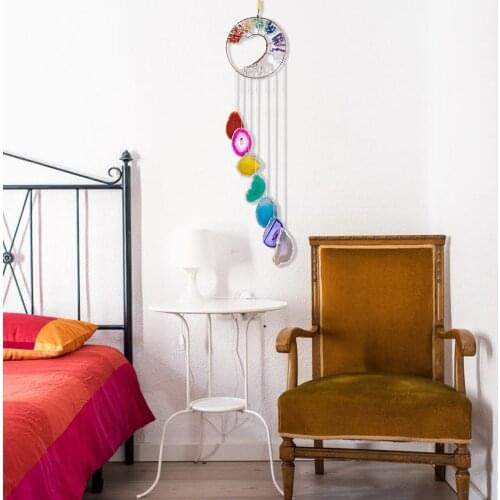 Reiki Healing Natural Crystal Tree Of Life 7 Chakra Slices Agate Wall Hanging Ornaments Wind Chimes Gift Home Decoration