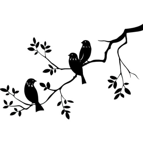 20X13.4CM Bird On Tree Branch Funny Vinyl Car Stickers Decal Black/Silver Car-styling S6-2502