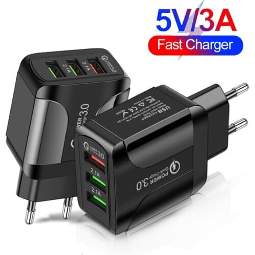 Quick Charge5V 3.1ATravel charger 3 Ports USB Phone Charger Fast Charging For iPhone 12 Pro Samsung S20 Charger EU Wall Adapter