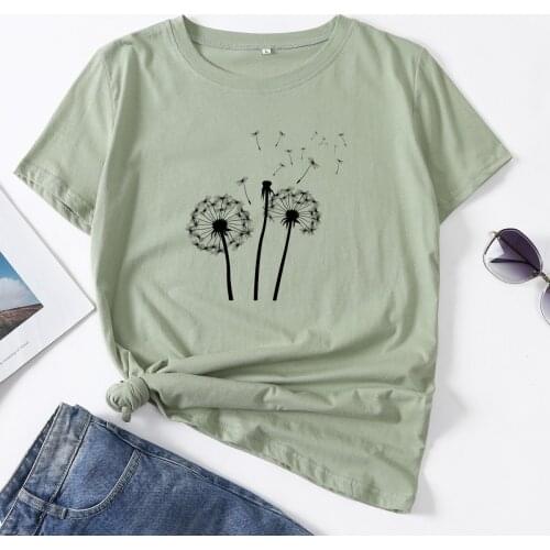 Dandelion Weed Wildflower Woman T-Shirt Short Sleeve T-Shirts Summer Tops for Women Cotton Graphic Tee Female Shirt Clothes