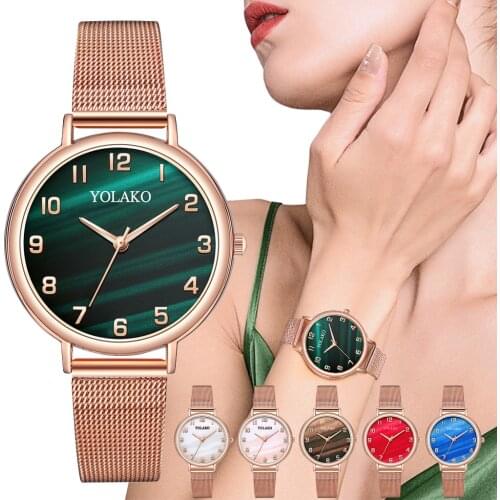 YOLAKO Brand Women Watches luxury jewelry Sleek Minimalist Fashion With Strap Stainless Stee Dial Womens Quartz Wristwatch #N03