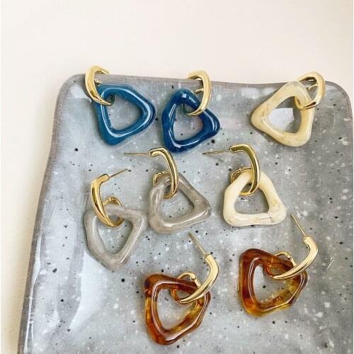 New 2021 Statement Acetate Resin Geometric Metal Earrings S925 Silver for Women Girl Personality Party Fashion Jewelry Wholesale