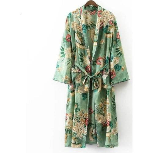 Bathrobe Cardigan Jacket Women 2019 Spring and Summer Printed Nightgown Plus Size Silk Robe Female Night Robe Coat RE2274
