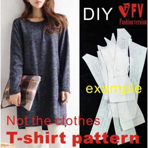 Female soil leisure mid-length loose big T-shirt dress renderings clothing cutting drawings 1:1 paper pattern physical BXS-23