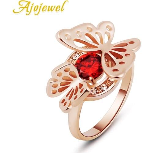 Ajojewel Butterfly Female Rings Superiore Quality AAA Cubic Zircon Stone Jewelry Red/White Trendy Ring For Women Party