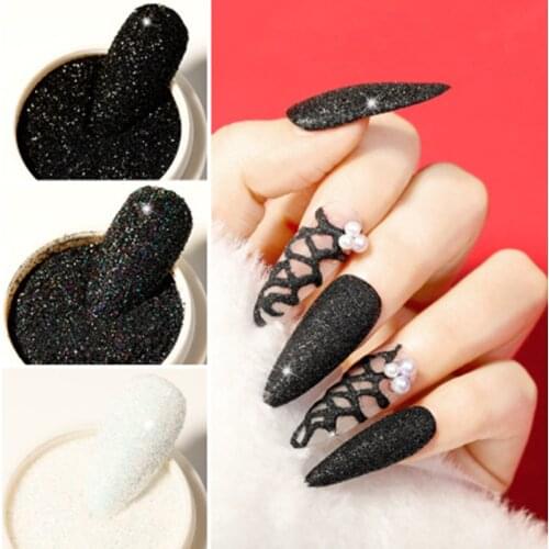 1Jar Black White Starlight Effect Nail Glitter Powder Matte Glitter Laser Pigment Dust UV Gel Polish DIY NailArt Decorations Tip