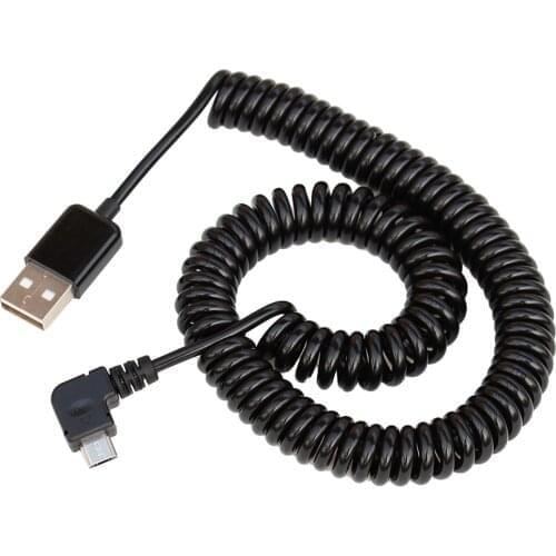 2m Elbow USB Spring Coiled Micro USB Cable 90 Degree Right Angled USB 2.0 Male to Micro USB Male Data Sync Charger Cable