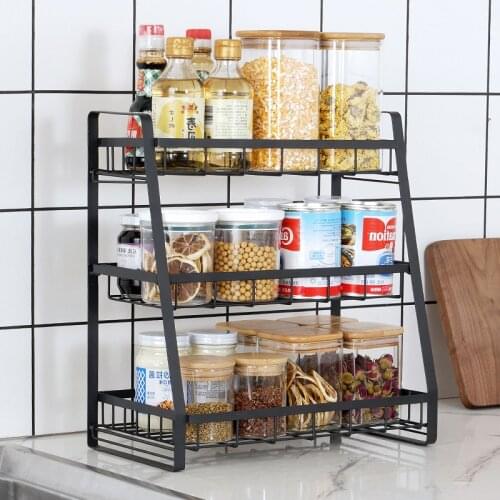 3-Tier Spice Rack Storage Organizer Kitchen Slanting Flat Bottom Sauce Seasoning Jars Holder Rack Storage Counter Standing Rack