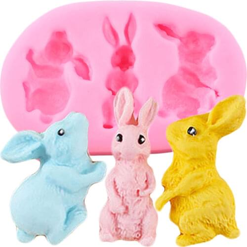 3D Rabbit Silicone Molds DIY Easter Cupcake Topper Fondant Cake Decorating Tools Soap Resin Candy Polymer Clay Chocolate Moulds