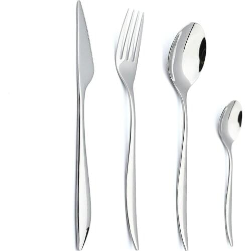 4Pcs Silver Cutlery Set Stainless Steel Silverware Set Fork Spoon Knife Dinnerware Set Kitchen Hotel Home Faltware Tableware Set