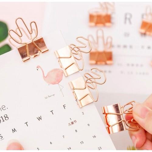 4pcs/pack Long Tail Clip Rose Gold Flamingo Dovetail Folder Paper Clips Bureau School Offices Carpetas Material Oficina