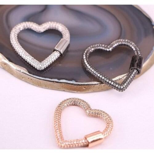 4Pcs, Heart/ Round Shape Lock Clasps Accessories CZ Micro Pave Clasps For DIY Jewelry Making Supplies