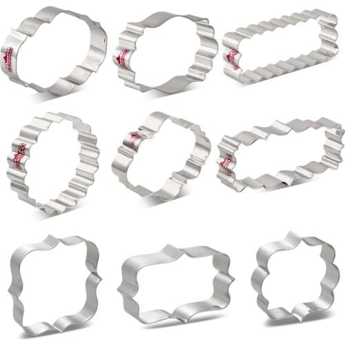 KENIAO Plaque Cookie Cutter Set for Wedding - 9 PC - Frame Biscuit / Fondant / Sandwich / Bread Cutters - Stainless Steel