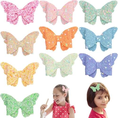XIMA 1PC 3inch Butterfly Haie Bows for Girls Hair Clips Glitter Bows Hairpins Barrettes for Baby Toddler Kids Hair Accessories