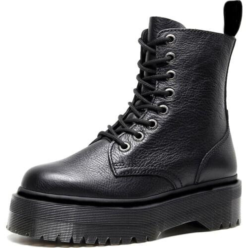 Size 35-44 Genuine Leather Platform Boots Fashion Women Ankle Boots for Women Gothic Chunky Punk Motorcycle Boots Women Shoes