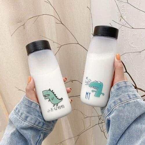Dinosaur Cute Water Bottles Kids Drink Outdoor Leak-Proof Water Bottle Transparent Frosted Plastic Bottle Travel Camping Cup