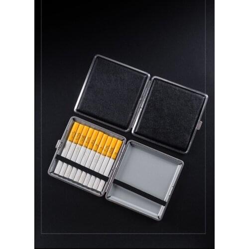 Portable Cigarette Case, Double-sided Leather, Alloy Double-open Leather Thick Smoke Storage Can Hold 20 Cigarette