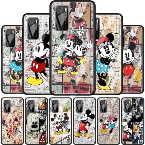 Disney Retro Mickey for Huawei P40 P30 Pro Plus P20 P10 Lite P Smart Z 2021 2020 2019 Luxury Tempered Glass Phone Case