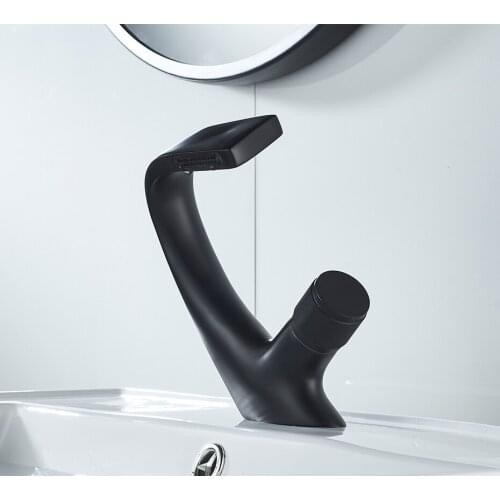 Black Faucet Bathroom Sink Faucets Hot Cold Water Mixer Crane Deck Mounted Single Hole Bath Tap Chrome Finished