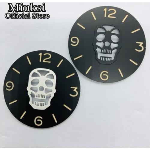 Miuksi 38.9mm balck sterile watch dial green luminous dial fit ETA 6497 6498 Seagull ST36 movement