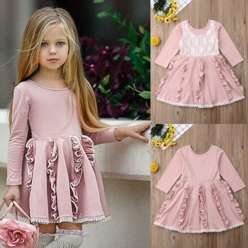 Kids Flower Girls Party Dress Wedding Princess Cute Sweet Tassels Ruffles Sweet Ball Gown Long Sleeve Dresses
