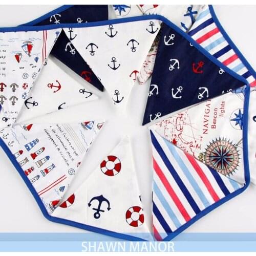 3.3Meter/12 pennants sailor logo cotton fabric Flag Birthday Party Decoration Banner Bunting for kids