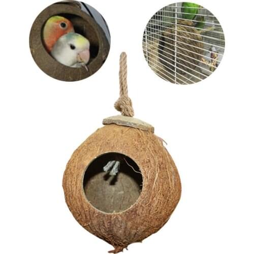 Parrot Nest Natural Coconut Shell House Cage Feeder Pet Toys Breed Birds Pendant Decoration Parakeet Hamster Supplies F5Q9
