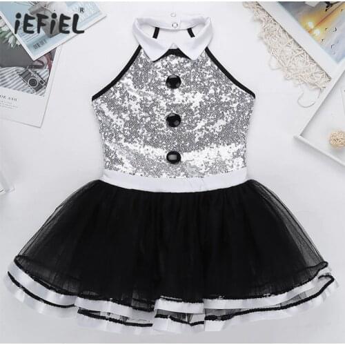 IEFiEL Tutu Dress Sleeveless Shiny Sequins Ballet Dress Gymnastics Leotard Ballerina Kids Girls Modern Dance Costumes Dancewear