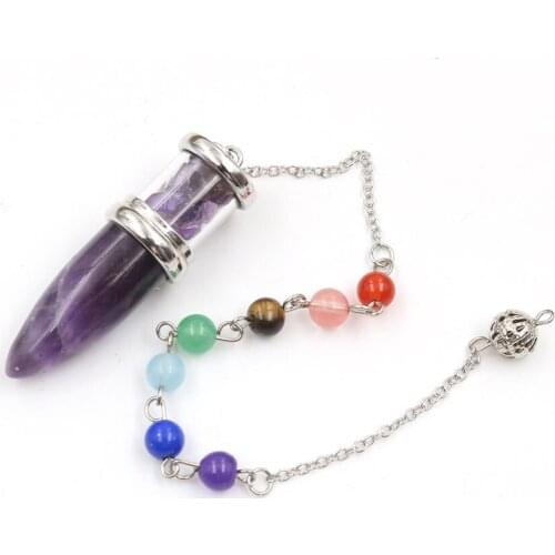Amethysts Stone Silver Plated Stone Beads Chain Healing Chakra Pendant Green Aventurine Bullet Shape Wish Bottle Jewelry