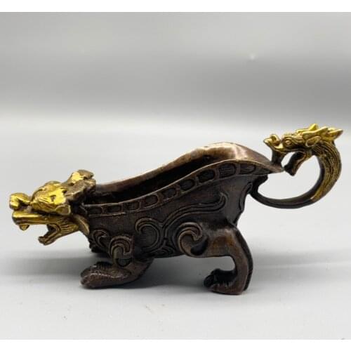 MOEHOMES china Antique Copper bronze Gilding dragon statue Auspicious beast Statue Ming Dynasty Bowl cups tea wine ancient cup