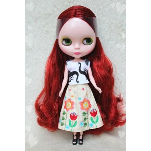 Blygirl Blyth doll Wine red hair No.8305 ordinary body 7 joints DIY doll for their makeup