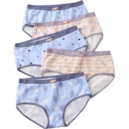 LANGSHA 5Pcs/set Cotton Panties Women Briefs Underwear Sexy Printing Lovely Girls Breathable Underpants Female Lingerie Size XXL