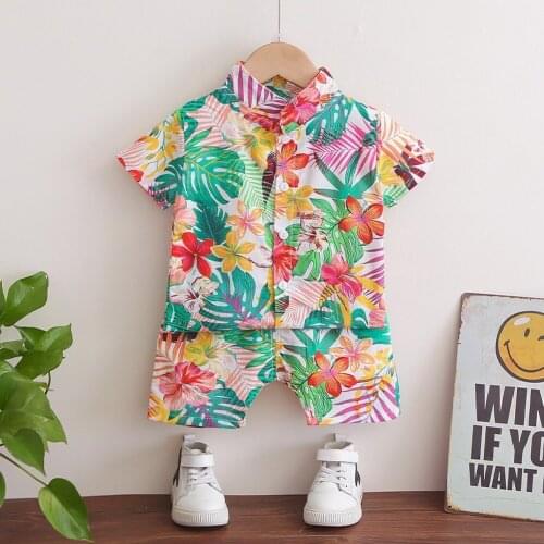 Summer Childrens Clothing Boys Short Sleeve Shirt Shorts Suit Beach Fashion Baby Two-piece Tide Printed Hawaii Kids Set