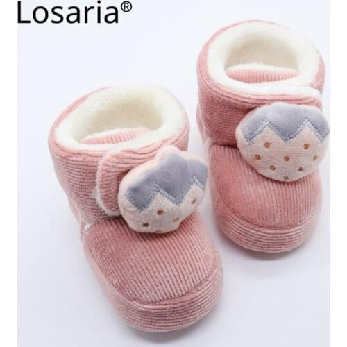 Losaria Baby Girls Winter Shoes 1 Year Cotton Booties with Fur Newborn Shoes Warm Anti-slip Lightweight Infant Bebe Shoes