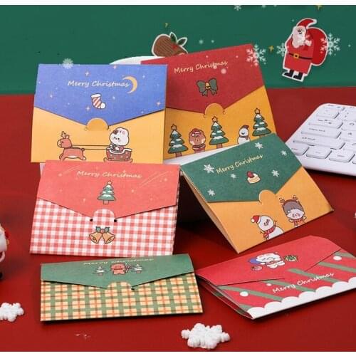 MINKYS Cute 10pcs/lot Christmas Greeting Card Envelope Merry Xmas New Year 2021 Postcard Festival Wish Cards Gift Stationery