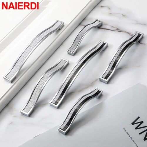 NAIERDI Crystal Glass Cabinet Handles Zinc Alloy Silver Cupboard Pulls Drawer Knobs Kitchen Furniture Handle Hardware