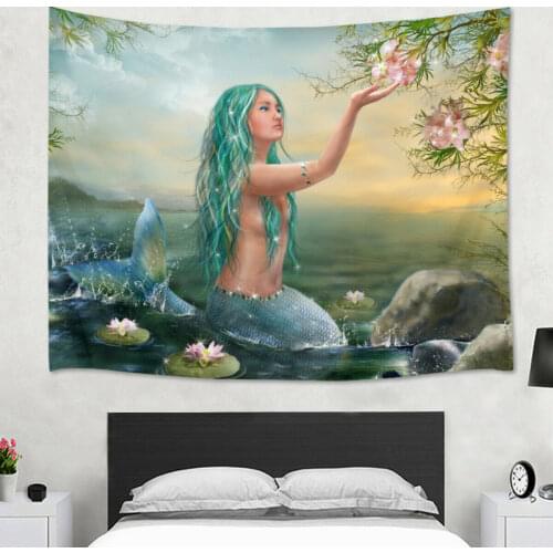 New Fairy Tales Mermaid Flowers Tapestry Wall Hanging Custom Blanket Dorm Decor