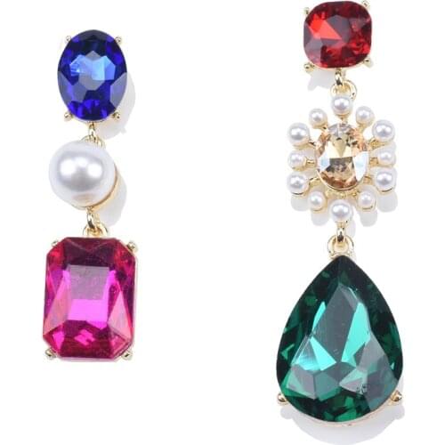 2020 New ZA Asymmetry Long Earrings Women Luxury Faux Pearl Crystal Water Drop Earring Girl Korean Fashion Party Earring Jewelry