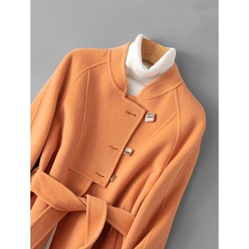 Orange Double Faced Cashmere Overcoat for Women in Autumn and Winter 2021