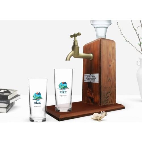 Personalized Colorful Printed Rize Design Tourist Dual Arrack Cup and Wood Rack Stand Gift Seti-1