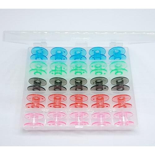 25 Grid Clear Storage Case Box With 25Pcs Empty Colorful Bobbins Spool for Brother Janome Singer Elna Sewing Machine 2518p