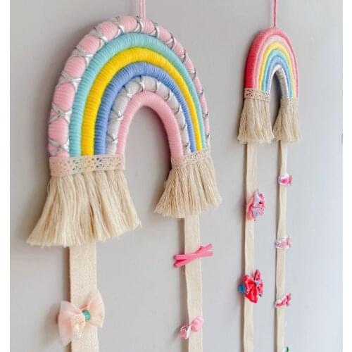 Rainbow Woven Strip Wall Decoration Hair Clip Wooden Stick Rainbow Felt Pendant Wall Hanging Home Decoration