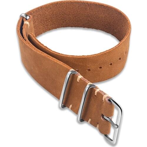 Premium Leather NATO Watch Band Gingerbread One piece Watch Straps For Men or Women Watch 18mm 20mm 22mm