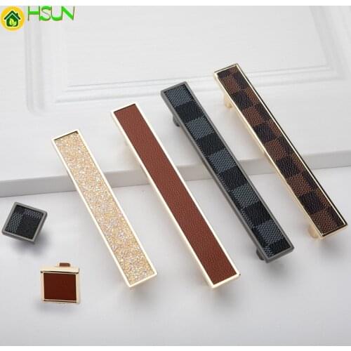 Luxury cabinet kitchen handle Lightweight knob leather/color diamond + zinc alloy modern door drawer handle furniture hardware