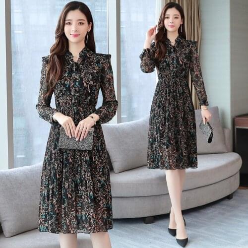 Chiffon Dresses Floral Gauze Stitching Womens Cotton Linen Big Swing Wide High Waist Lotus Leaf Collar Vestidos Female New Z623