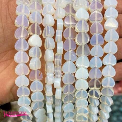 Synthesis White Opal Stone Loose Beads High Quality 10mm Smooth Flat Heart Shape DIY Gem Jewelry Accessories 38Pcs a3624