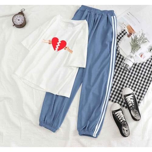 Tracksuit Women Pants and Top Set Women I Love You Gesture T Shirt Two Piece Set Women Suit Fashion Suit Joggers Loungewear