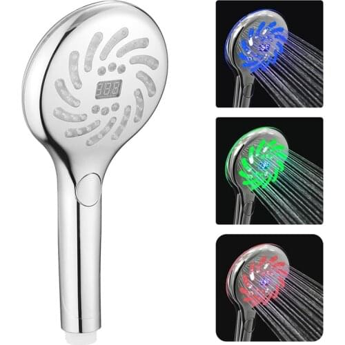 LED Hand Shower With Temperature Display Shower Head 3 Colour Changing Shower Head 3 Jet Types Universal Shower Head